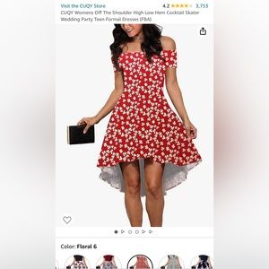 CUQY Womens Off The Shoulder High Low red/white clover dress